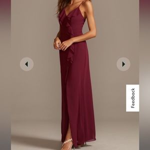 David’s Bridal Ruffle Spaghetti-strap Dress with Slit